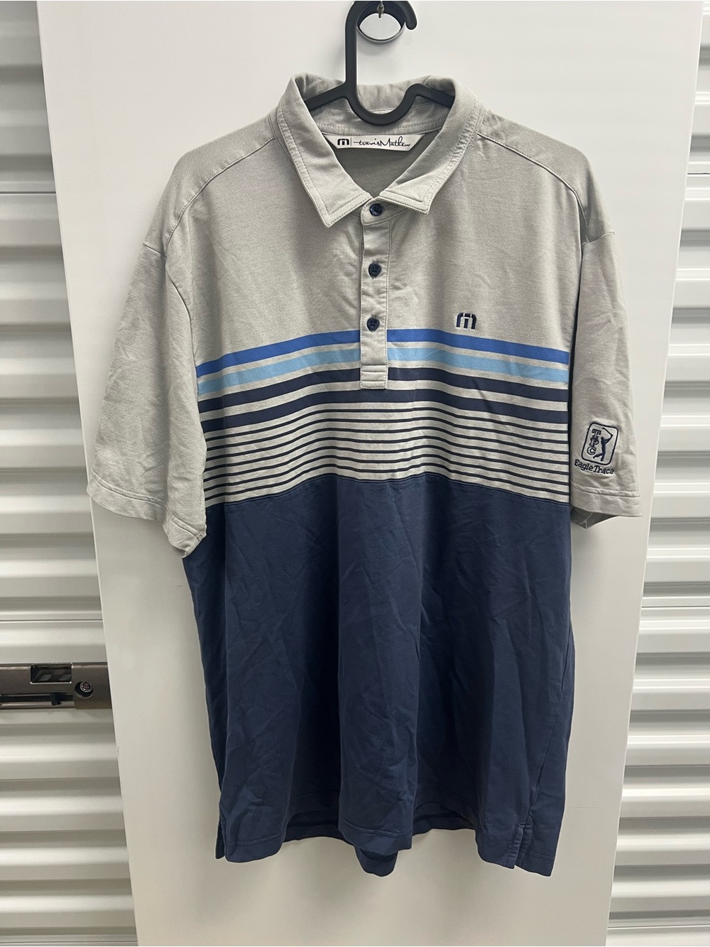 Travis Mathew Navy & Gray Stripe Golf Polo